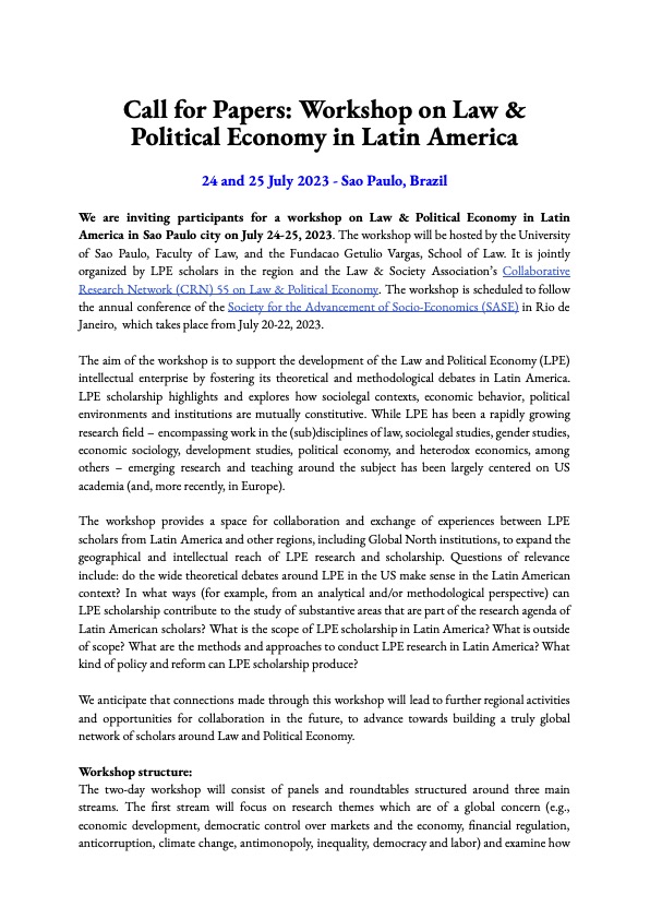 Call for Papers: Workshop on Law & Political Economy in Latin America ...